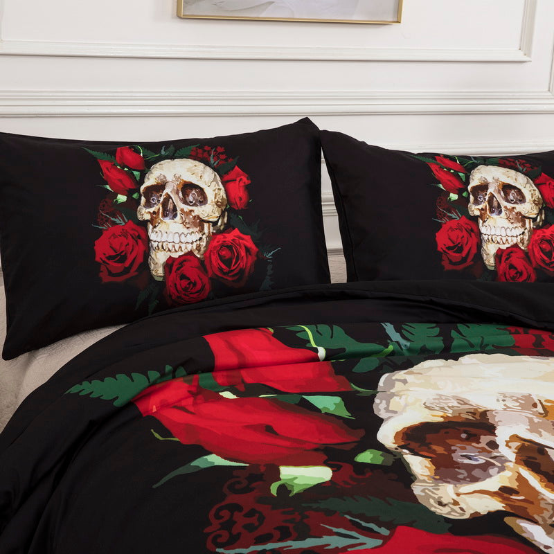 WONGS BEDDING Skull and roses Duvet cover set Bedding Bedroom set