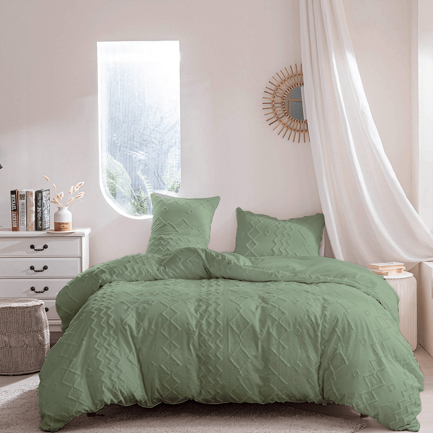 WONGS BEDDING Green Pattern Duvet Cover Pillowcase Set - Wongs bedding