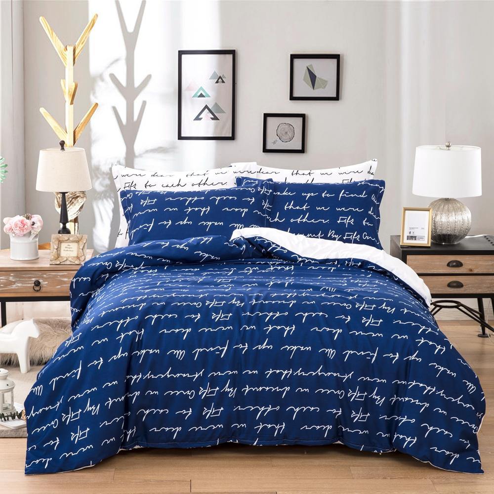 White characters on blue background Bedding Set 3Pcs Home Decor Girls/Boys Bedclothes - Wongs bedding