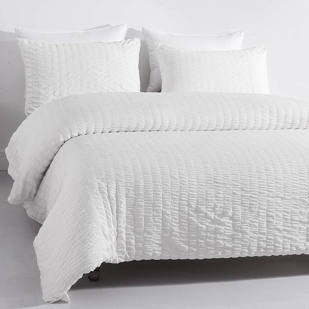 WONGS BEDDING Pure White Seersucker Duvet Cover Pillowcase Set - Wongs bedding