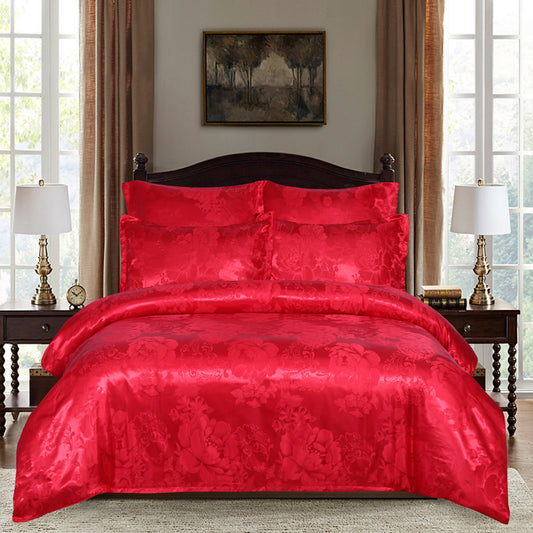 WONGS BEDDING Red Embroidery Satin Craft Duvet Cover Set With 2 Pillow Case