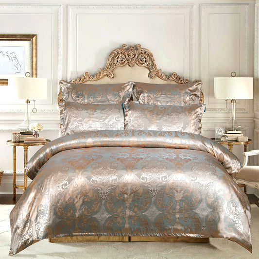 WONGS BEDDING Bronze Embroidery Satin Craft Duvet Cover Set With 2 Pillow Case