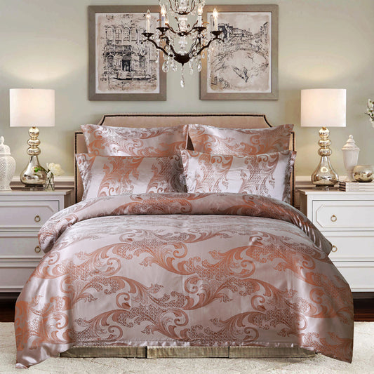 WONGS BEDDING Taupe Embroidery Satin Craft Duvet Cover Set With 2 Pillow Case