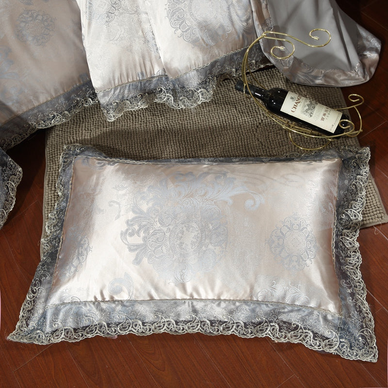 WONGS BEDDING Silver Embroidery Satin Craft Duvet Cover Set With 2 Pillow Case