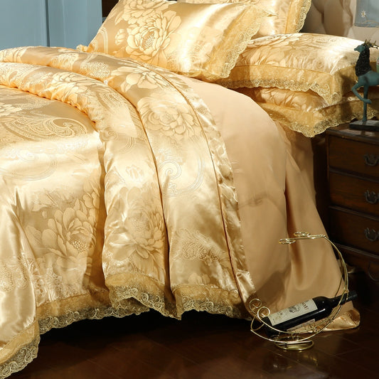 WONGS BEDDING Golden Embroidery Embroidery Satin Craft Duvet Cover Set With 2 Pillow Case