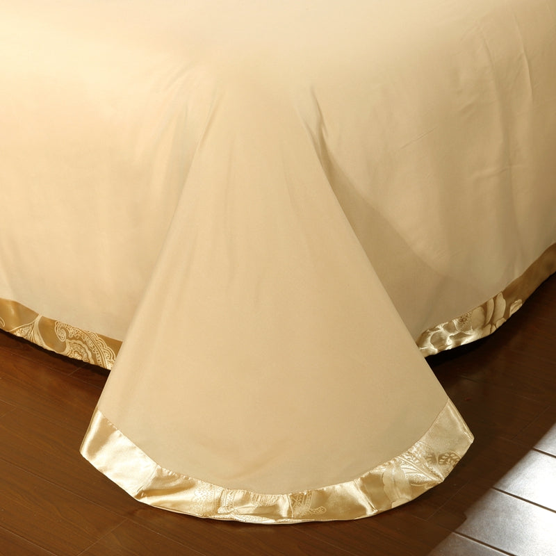 WONGS BEDDING Golden Embroidery Embroidery Satin Craft Duvet Cover Set With 2 Pillow Case