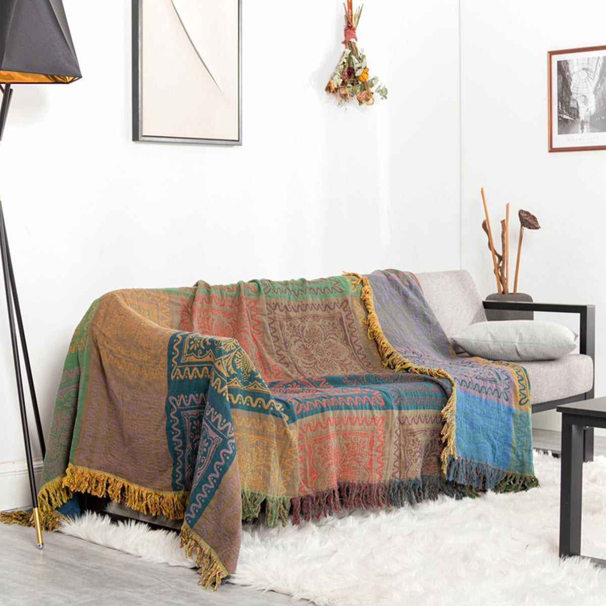 WONGS BEDDING 100% Cotton Colorful Fringed Throw Blanket