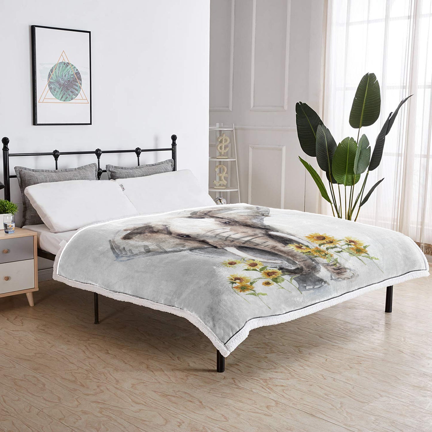 WONGS BEDDING Elephant and flower wool blankets