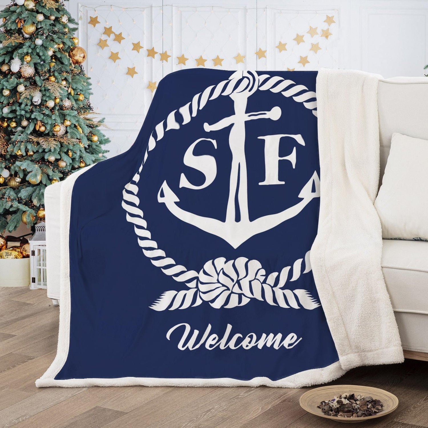 WONGS BEDDING Ship anchor fleece blanket bedroom living room decoration blanket - Wongs bedding
