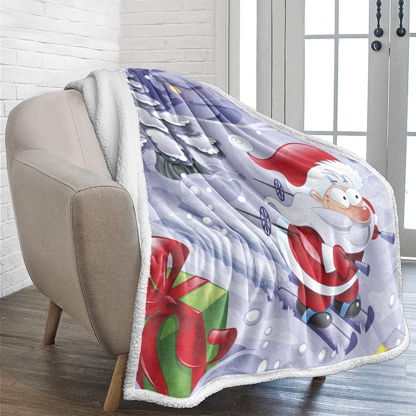 WONGS BEDDING Santa Claus Skiing Blanket