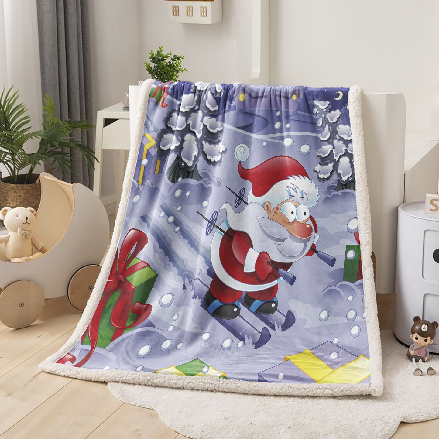 WONGS BEDDING Santa Claus Skiing Blanket