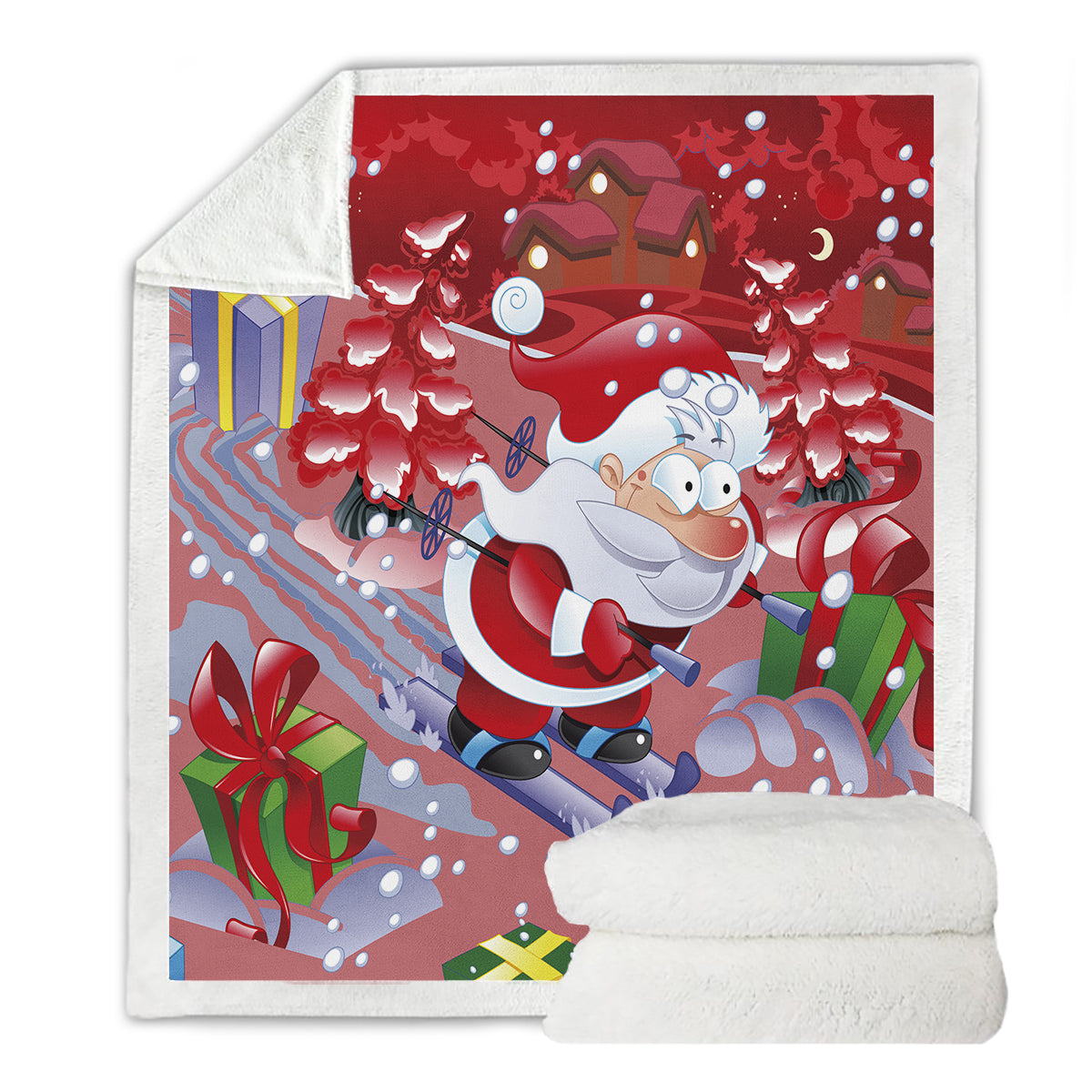 WONGS BEDDING Santa Claus Skiing At Christmas Blanket