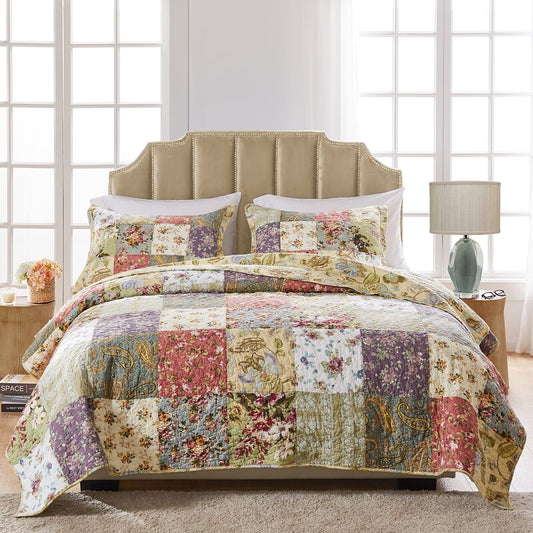 Patchwork Color Bohemian 3 Pieces Boho Quilt Set with 2 Pillowcases