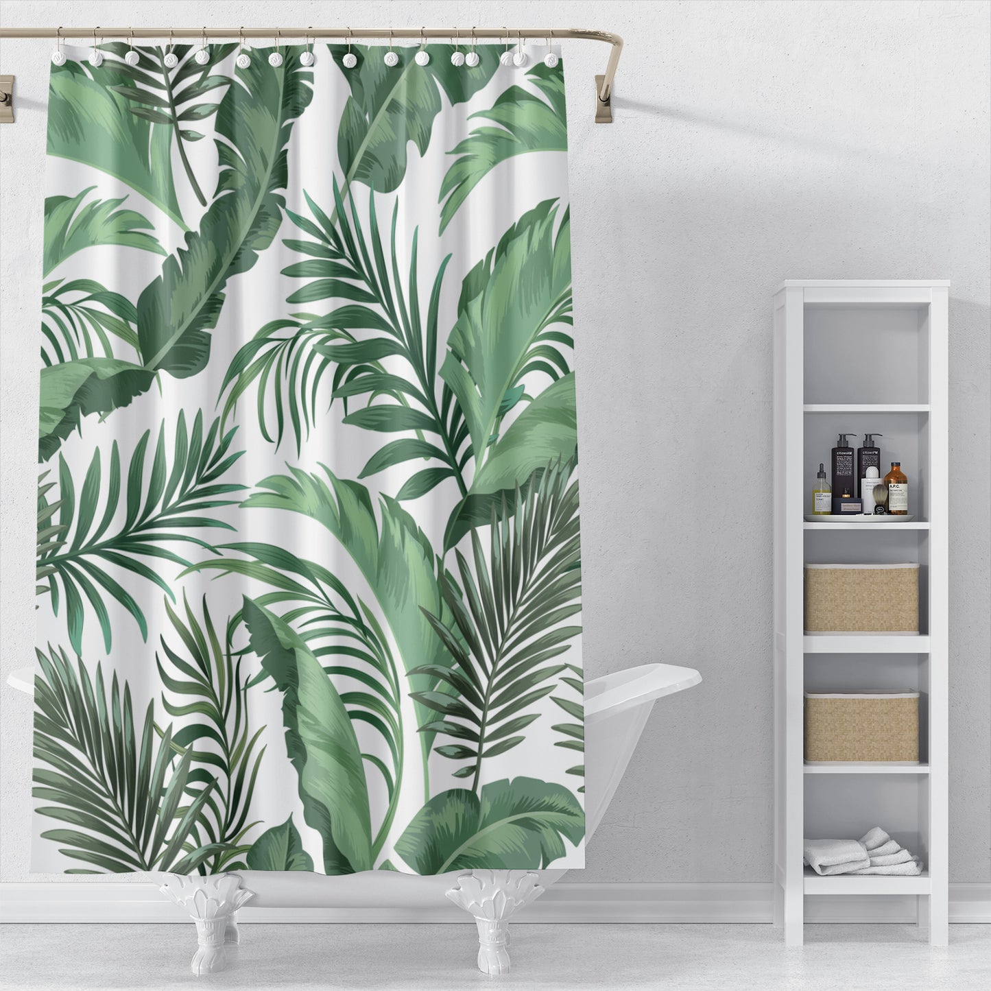 Wongs Bedding Leaves Pattern Mould Proof Resistan Polyester Fabric Shower Curtain