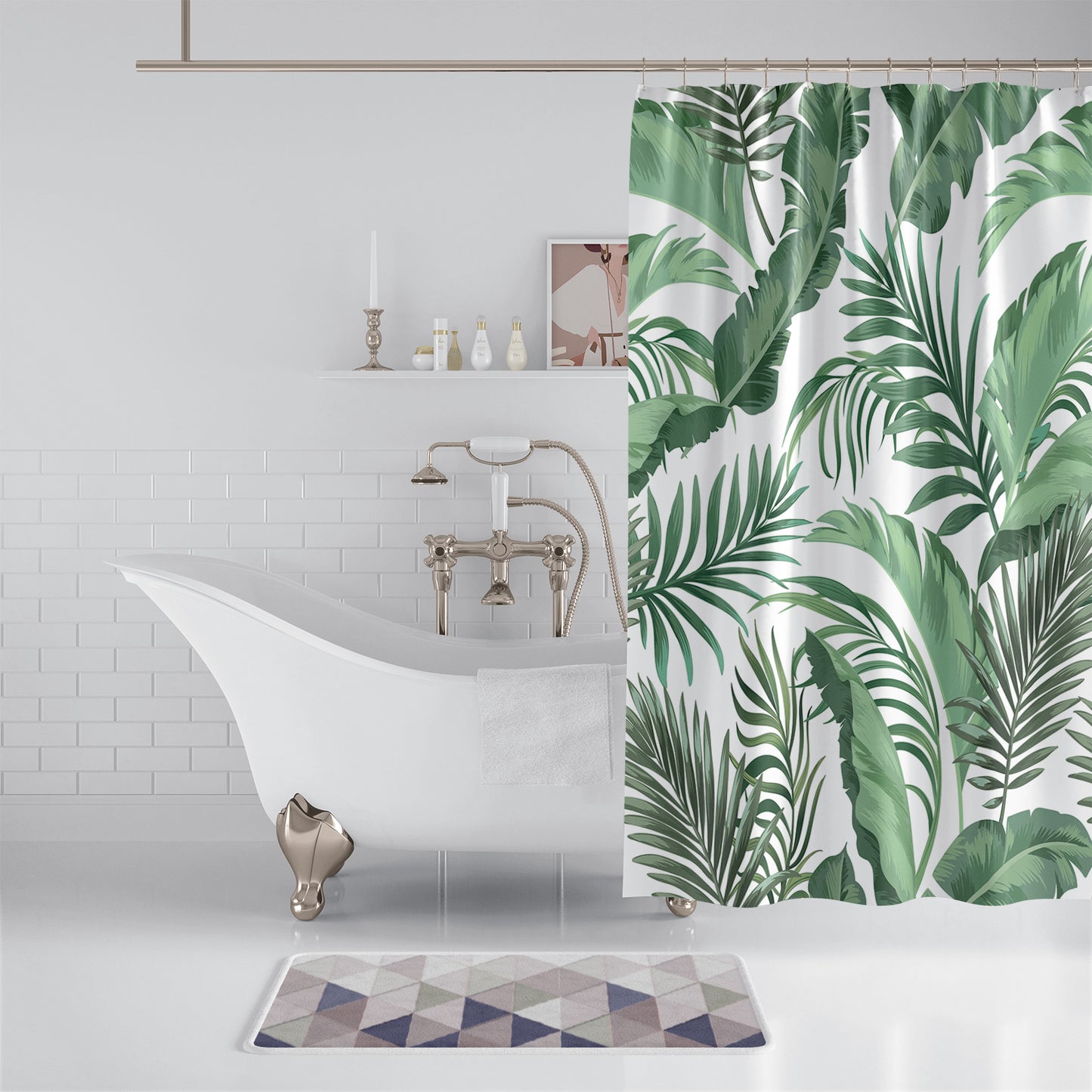Wongs Bedding Leaves Pattern Mould Proof Resistan Polyester Fabric Shower Curtain