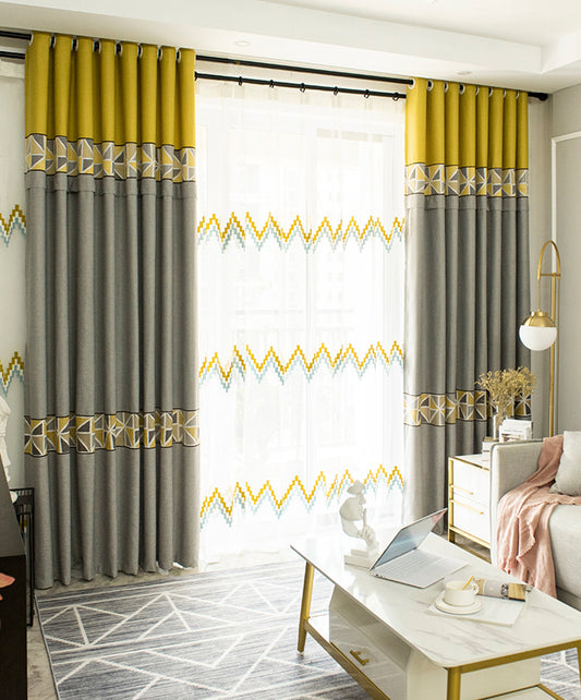 Grey Curtains for Living Room Bedroom Decoration High-end Floral Curtains Ctom 2 Panels Drapes