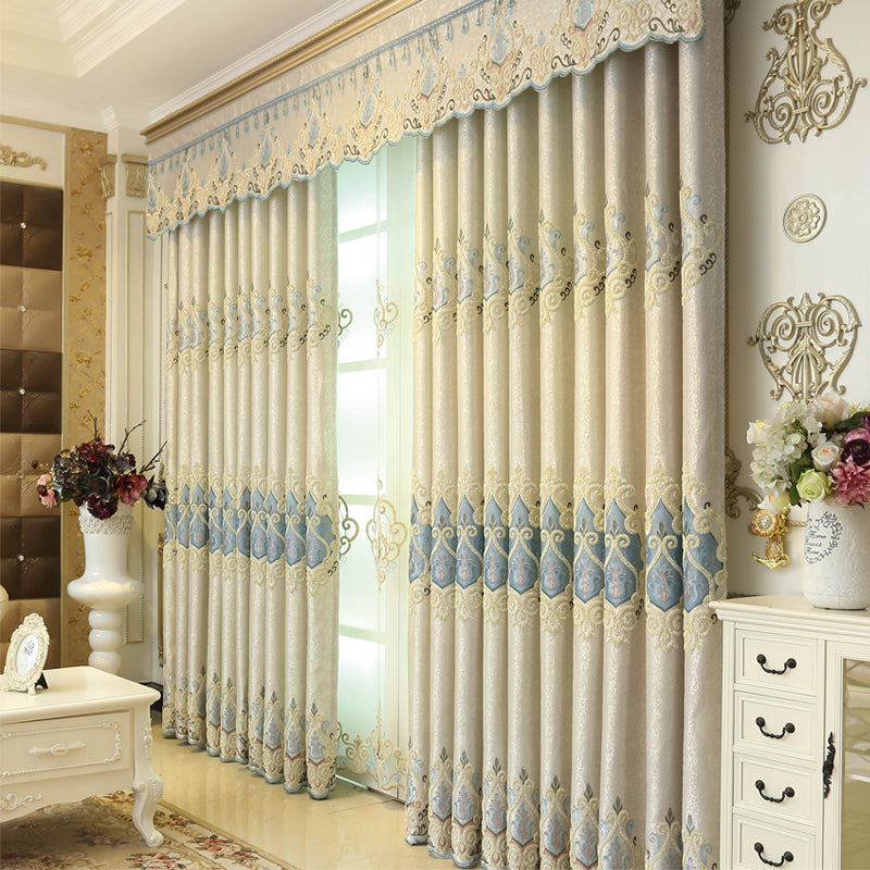 European Elegant Floral Embroidery Shading Curtains Hollow Curtain for Living Room Bedroom Decoration Custom 2 Panels Drapes