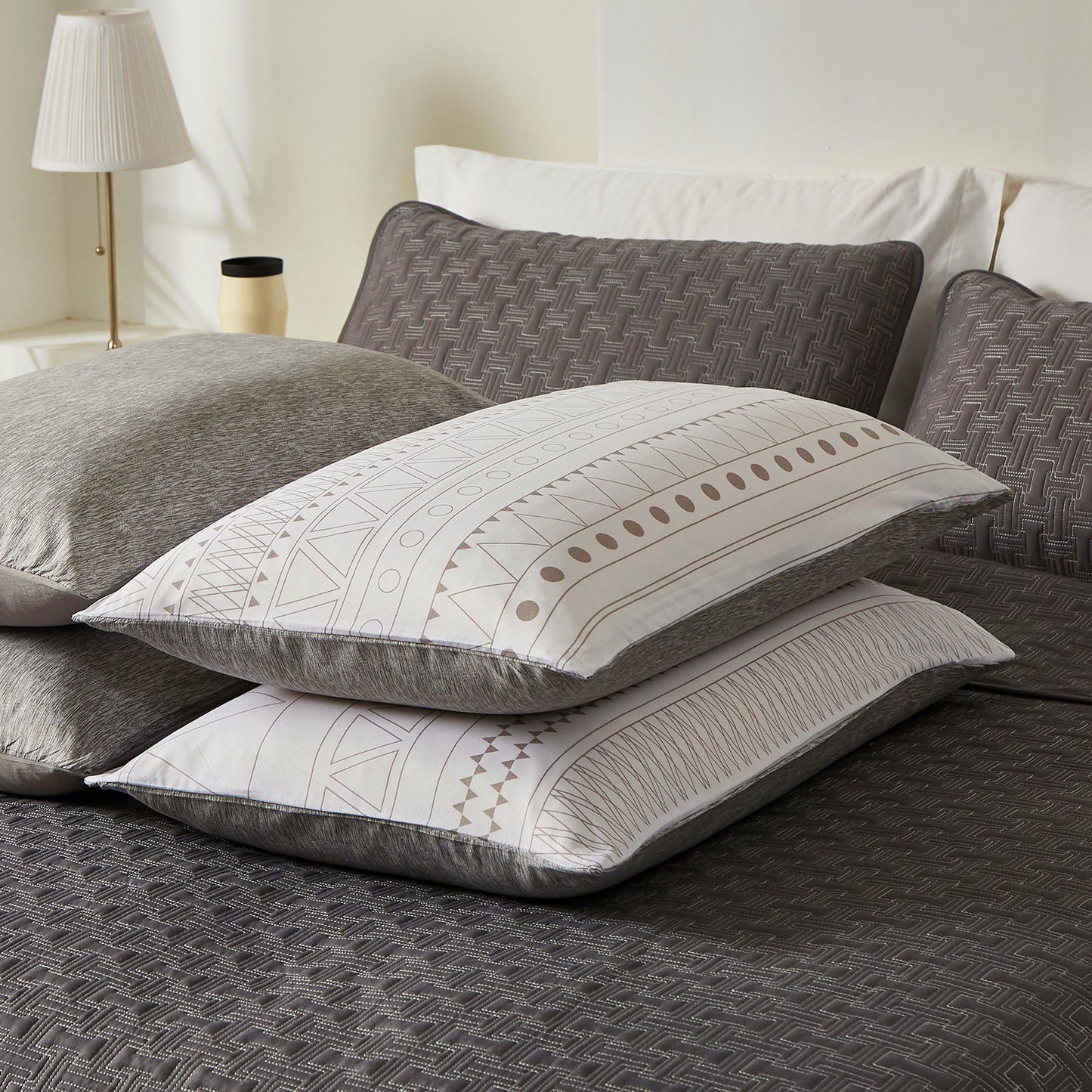Dark Grey Queen Comforter Set 7 Pieces Stripe Comforter Sets with Comf –  Wongs Bedding