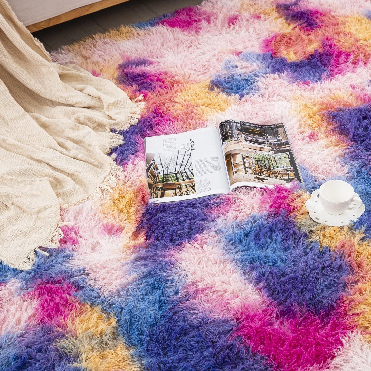 Red blue purple mixed color plush carpet - Wongs bedding