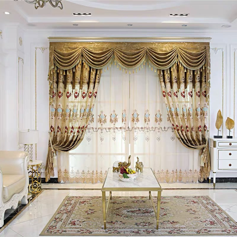 European Grommet Curtains Luxury Chenille Embroidery Window Curtains Custom 2 Panels Drapes for Living Room Bedroom Decoration