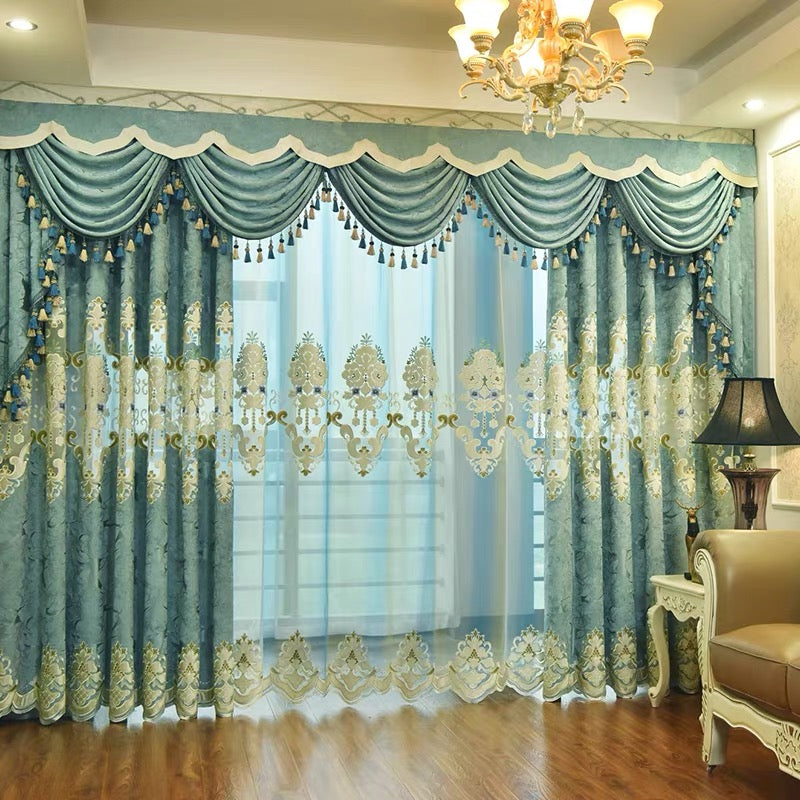 European Luxury Elegant Embroidered Shading Curtains Green Blackout Curtain for Living Room Bedroom Custom 2 Panels Drapes