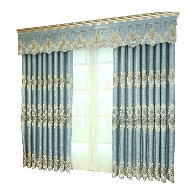 European Grommet Curtains Luxury Embroidery Window Curtains Custom 2 Panels Drapes for Living Room Bedroom Decoration