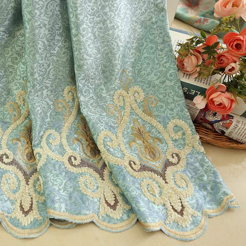 European Grommet Curtains Luxury Embroidery Window Curtains Custom 2 Panels Drapes for Living Room Bedroom Decoration