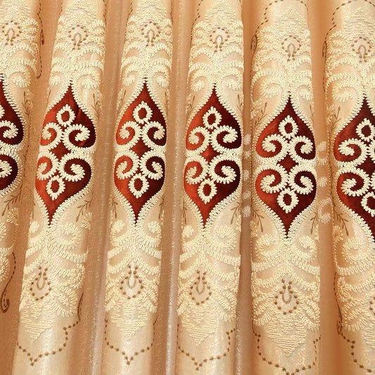 European Floral Embroidery Grommet Shading Curtains Polyester Decoration Blackout Custom 2 Panels Drapes for Living Room Bedroom