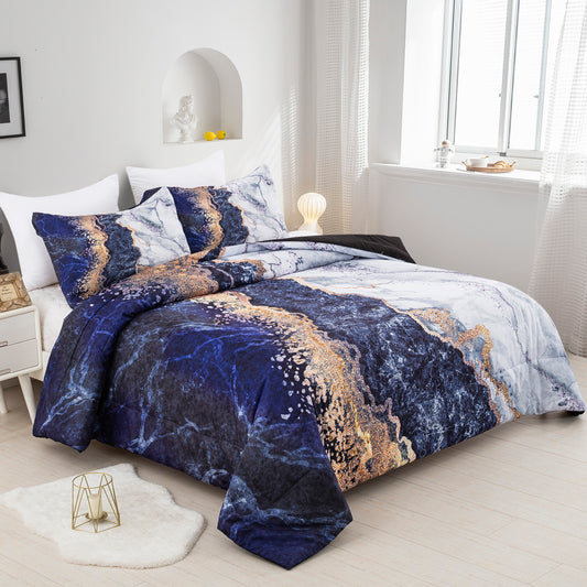 WONGS BEDDING Abstract Marble Grain Comforter Set Of 3 Pieces