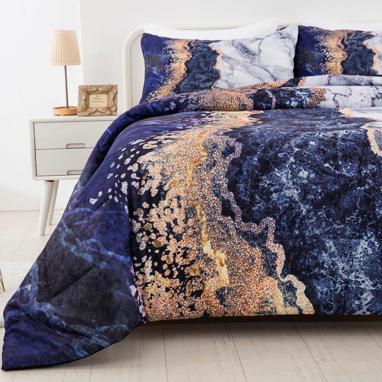 WONGS BEDDING Abstract Marble Grain Comforter Set Of 3 Pieces
