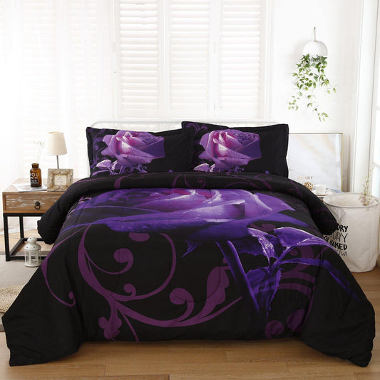 WONGS BEDDING Beautiful bright flowers comforter set bedroom bedding 3 Pieces Bedding Comforter with 2 Pillow Cases suitable for the whole season - Wongs bedding