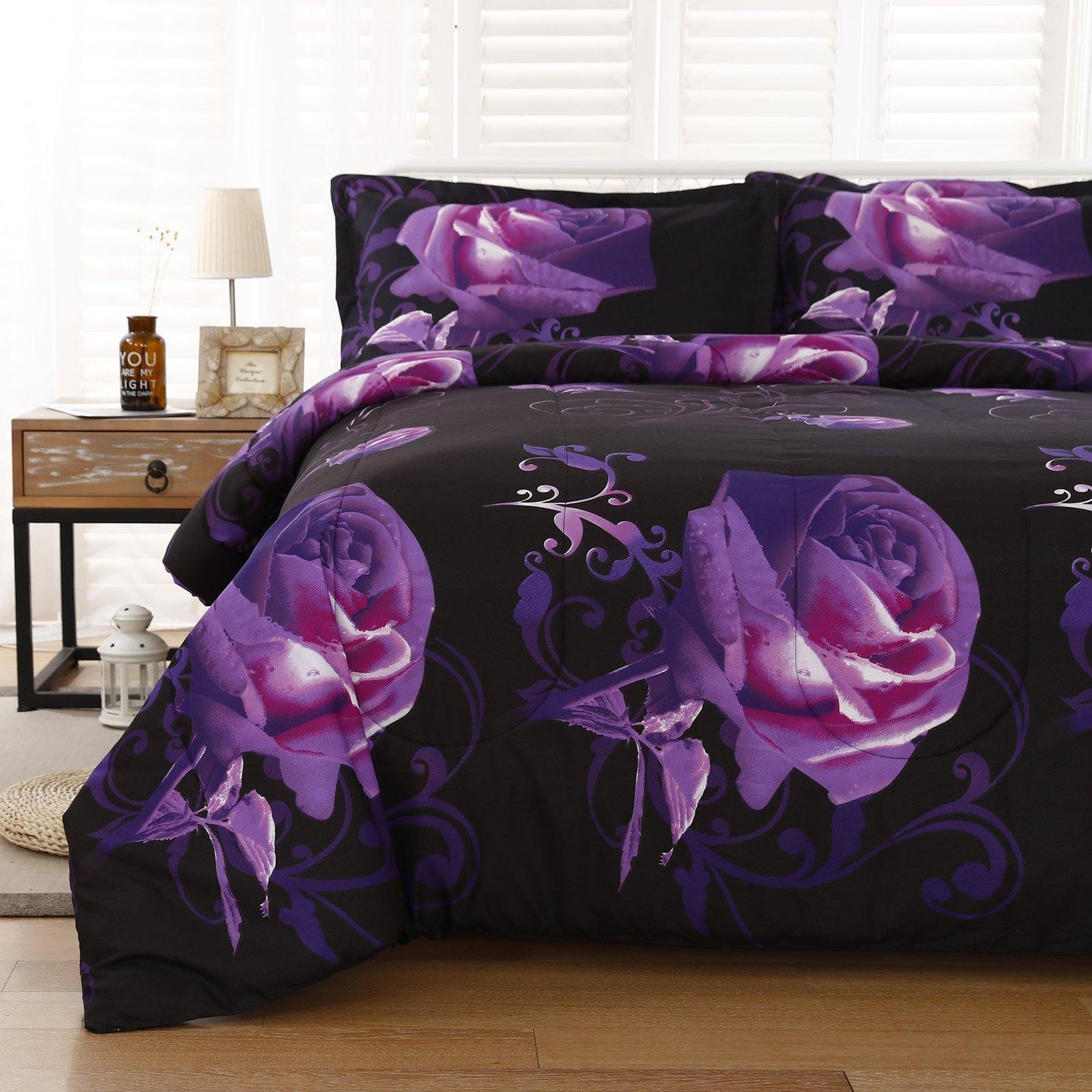 WONGS BEDDING Beautiful bright flowers comforter set bedroom bedding 3 Pieces Bedding Comforter with 2 Pillow Cases suitable for the whole season - Wongs bedding