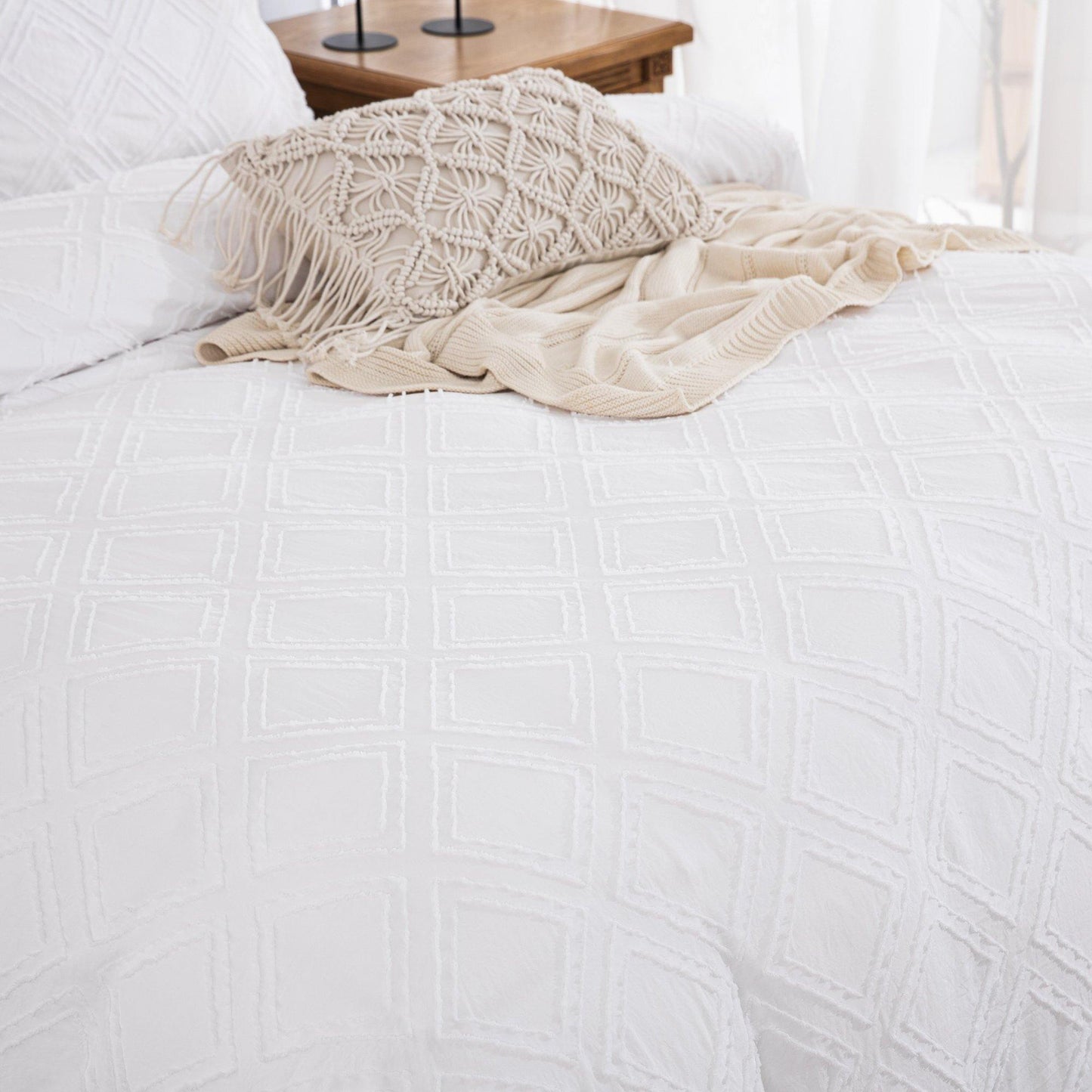 WONGS BEDDING Pure White Polygon Texture Bedding Set Quilt Cover Pillowcase - Wongs bedding
