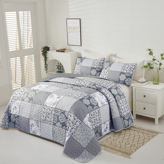WongsBedding Floral Patchwork Quilt Set With 2 Pillowcases